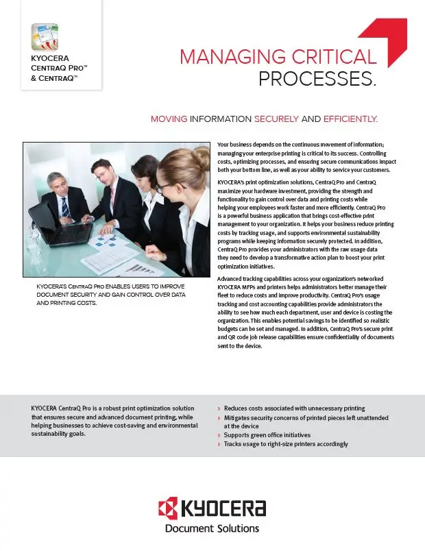 Kyocera, Software, Cost Control, Security Centraq Pro, Resource Data Systems