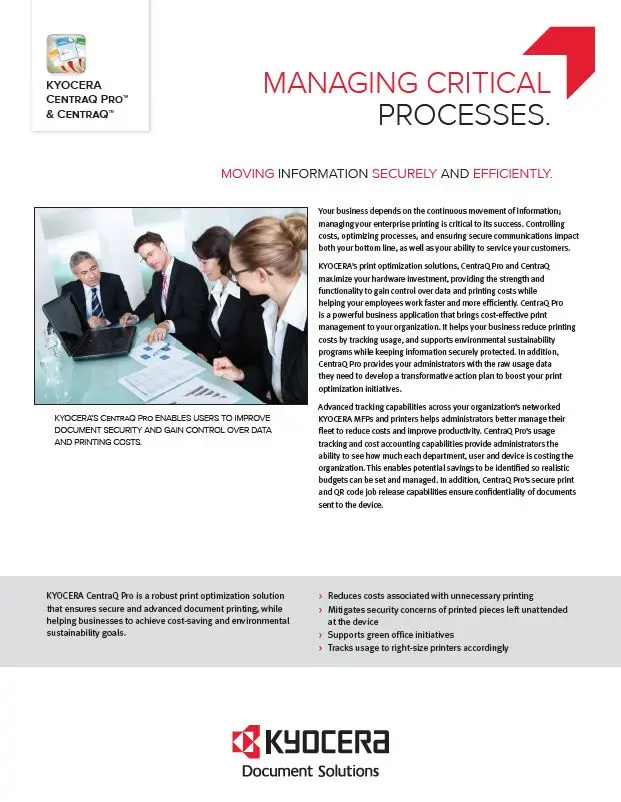 Kyocera, Software, Cost Control, Security, Centraq, Resource Data Systems