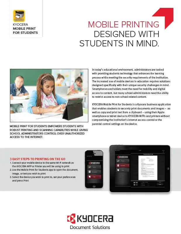 Kyocera, Software, Mobile, Cloud, Mobile Print For Students, education, Resource Data Systems