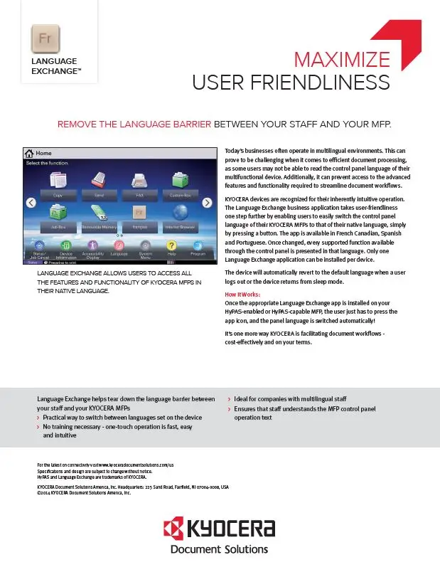 Kyocera, Software, Network Device Management, Language Exchange, Resource Data Systems