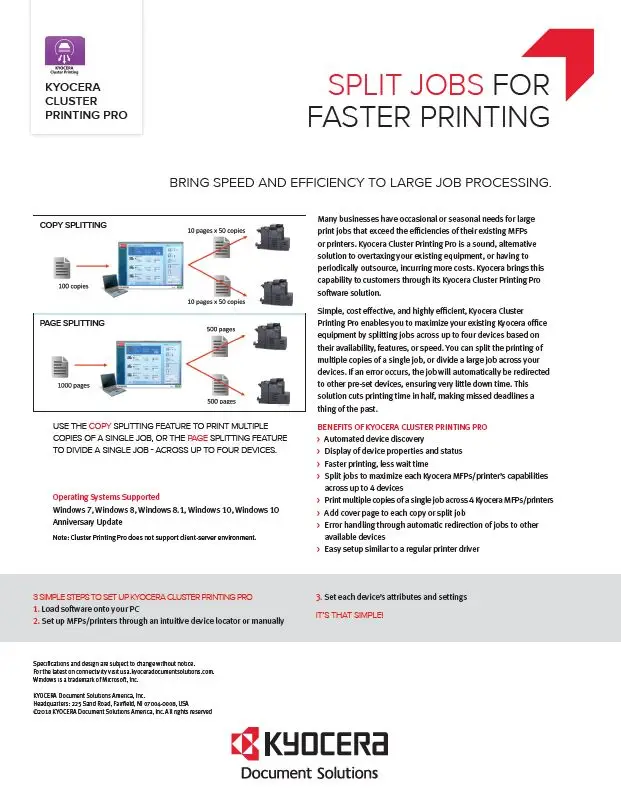Kyocera, Software, Output Management, Kyocera Cluster Printing, Resource Data Systems
