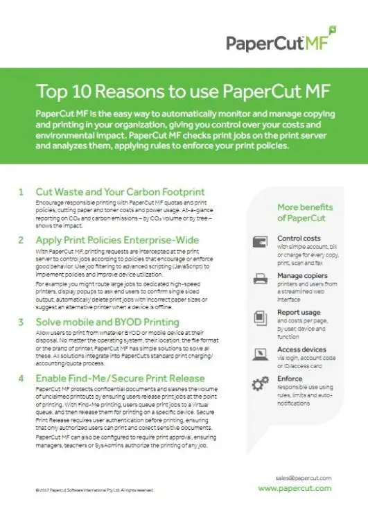 Top 10 Reasons, Papercut Mf, Resource Data Systems