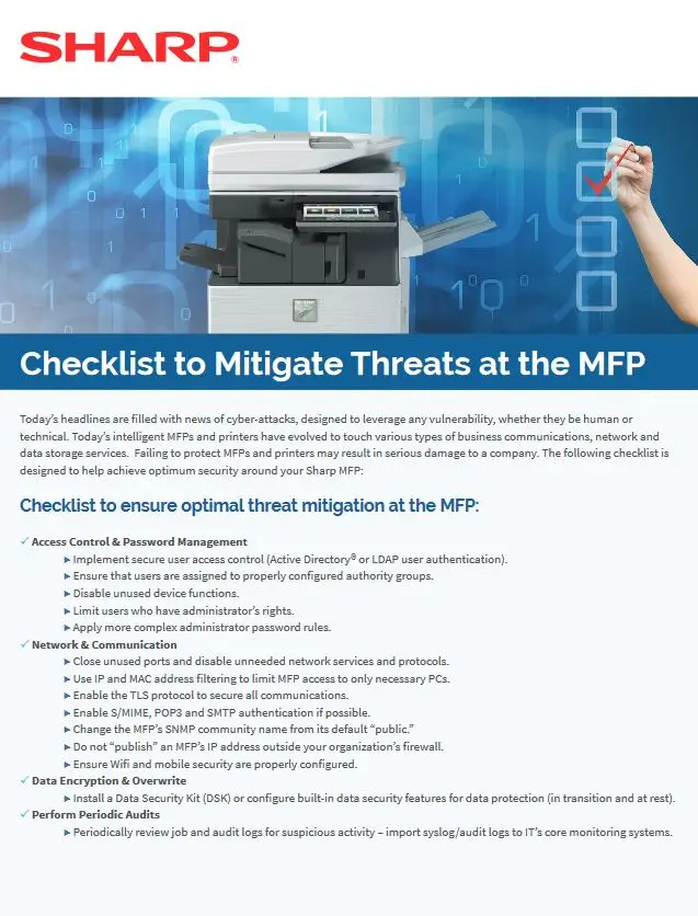 Mfp Security Checklist, Sharp, Resource Data Systems
