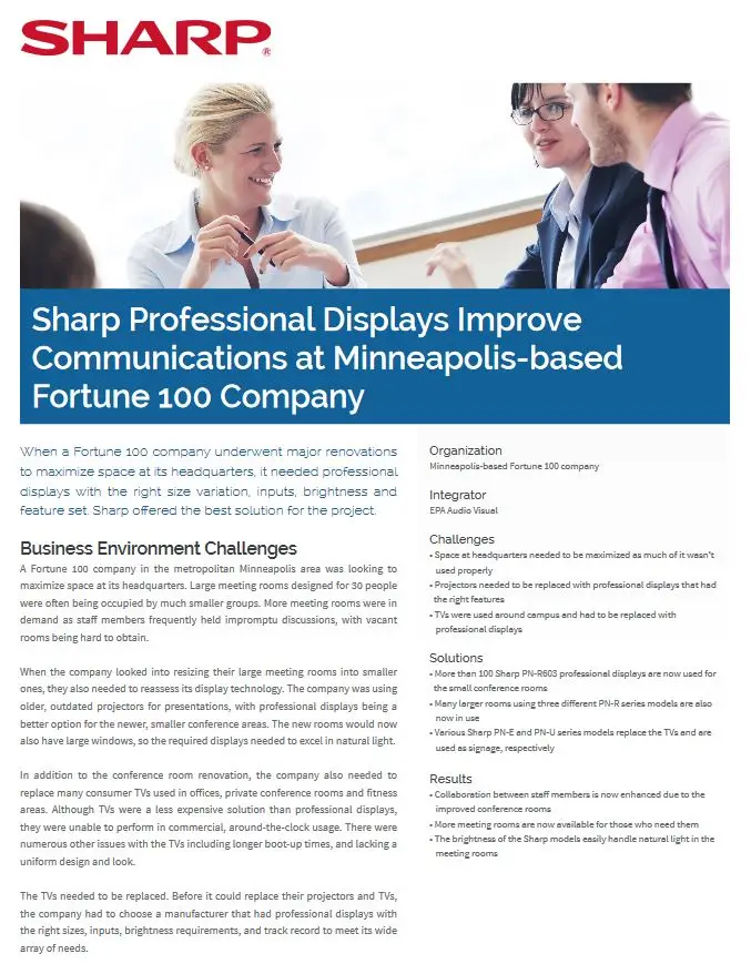 Sharp, Professional Displays, Improve Communications, corporate, Resource Data Systems