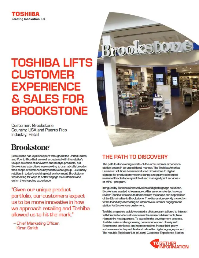 Brookstone, Case Study, Digital Signage, Toshiba, Resource Data Systems
