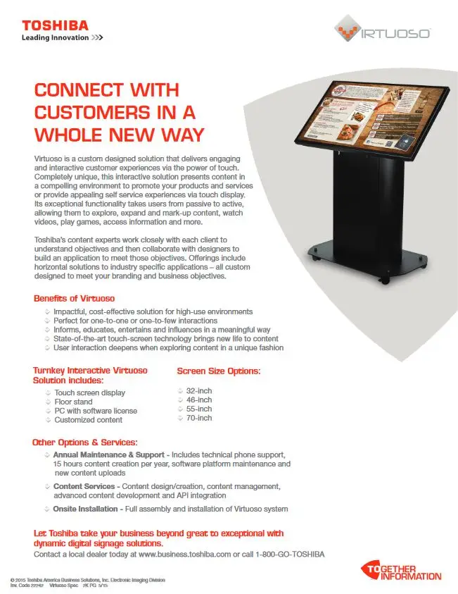 Virtuoso, Brochure, Digital Signage, Toshiba, Resource Data Systems